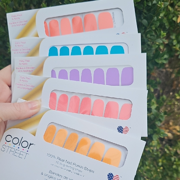 Color Street Nail Strips - Orange Pink Purple Blue Stickers Bundle Of 5